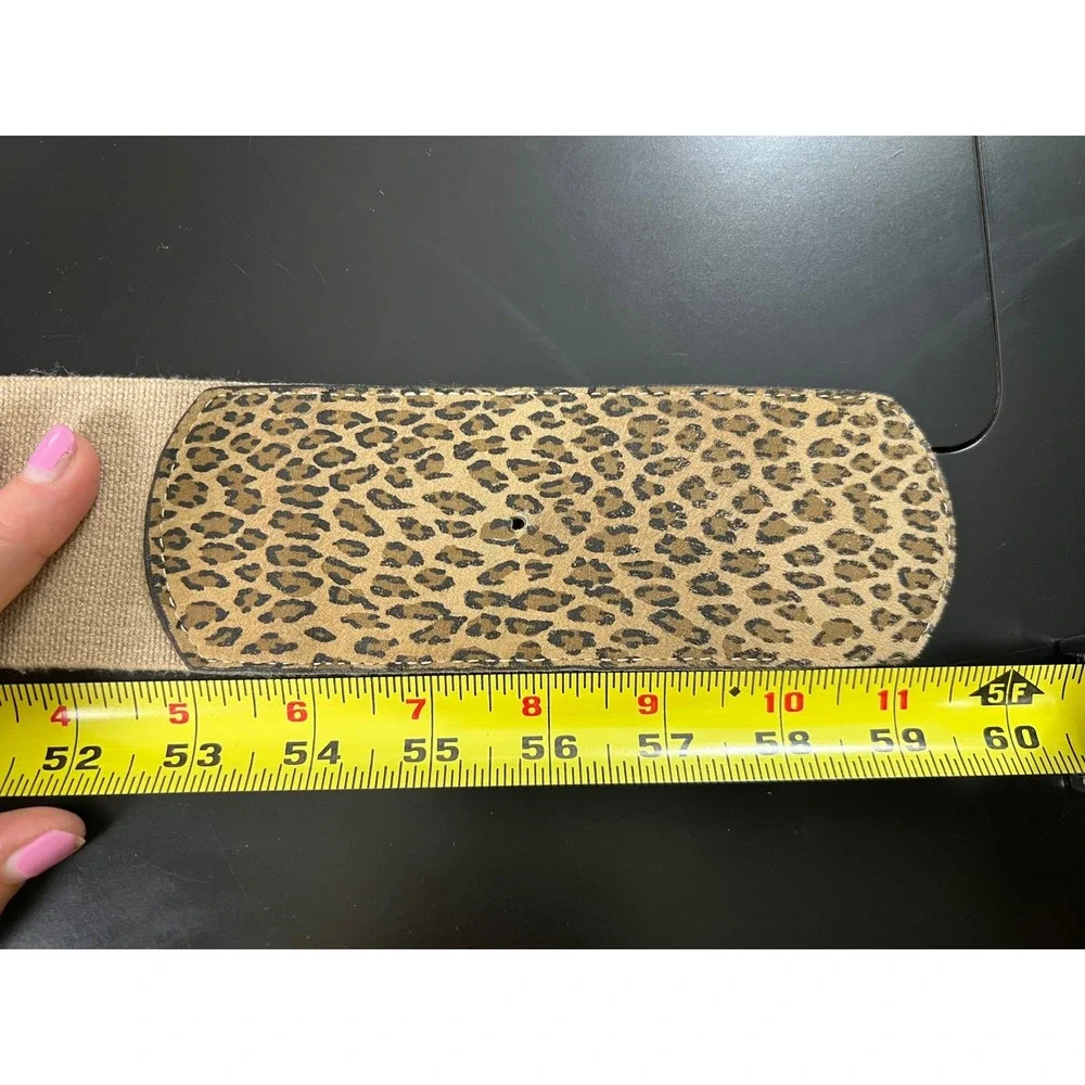 Womens XL Wide Leopard Print Elastic Waist Belt‎ Bronze Buckle Animal Print Tan
